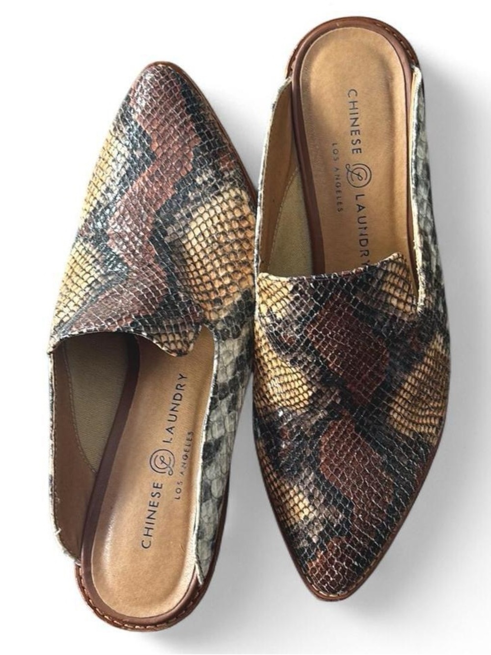 Chinese Laundry Marnie Python Snake Stacked Heel Mule Loafer